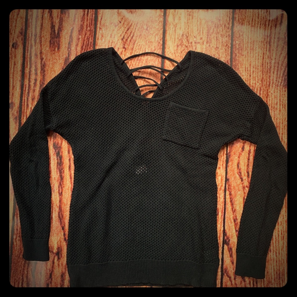 Satva Black Knit Sweater w/ Lace Up Back
